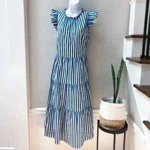 NEW J Crew Women's Petite Tiered cotton dobby dress cape stripe MP NWT Midi